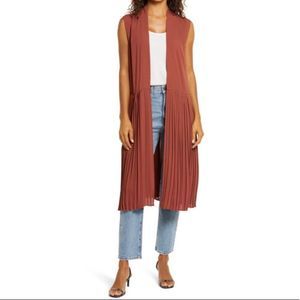 Chelsea28 Open Blouse Cardigan Sleeveless Women Bohemian Duster Satin Brown L XL